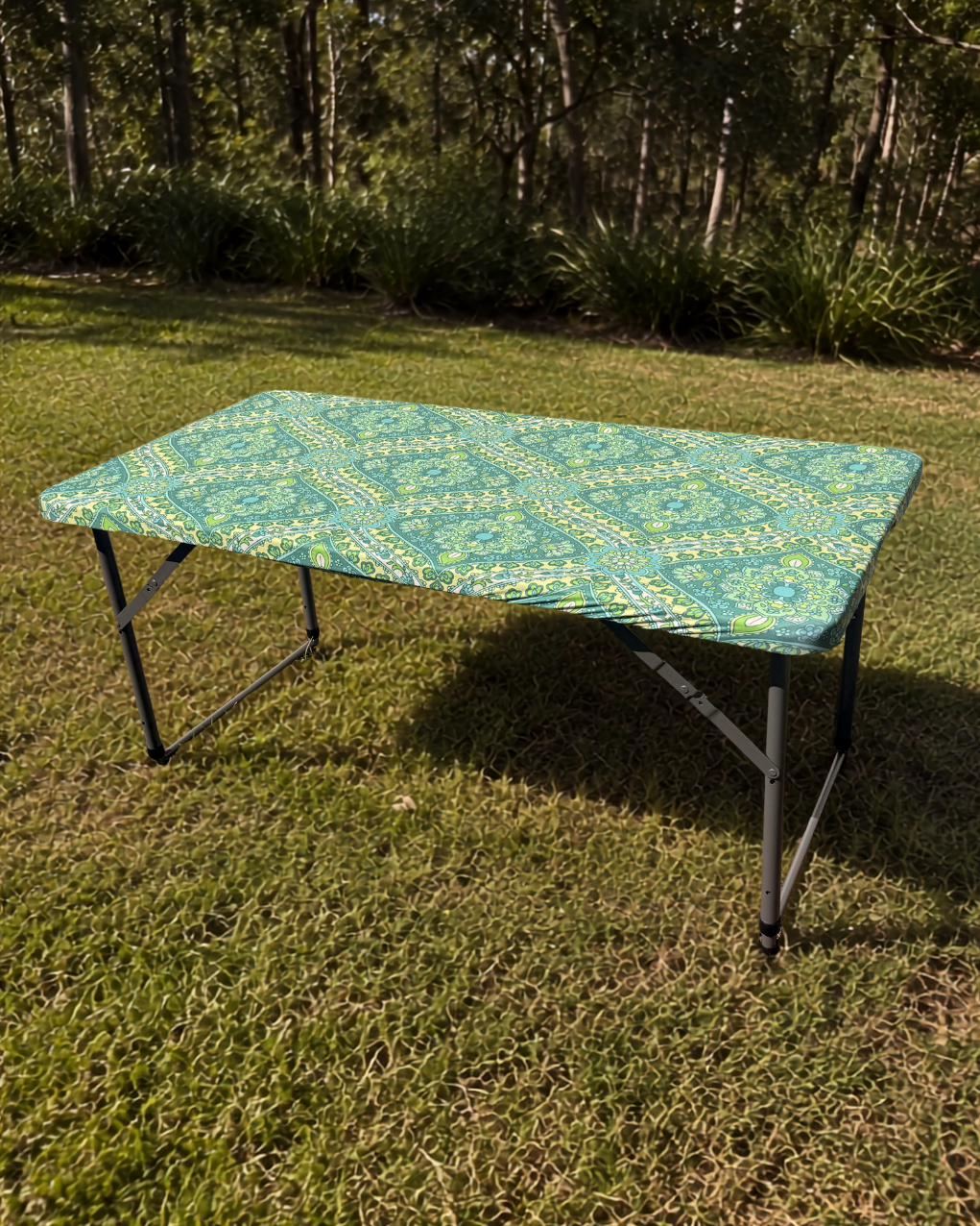4ft Seafoam Blooms Stretch Camping Table Cover