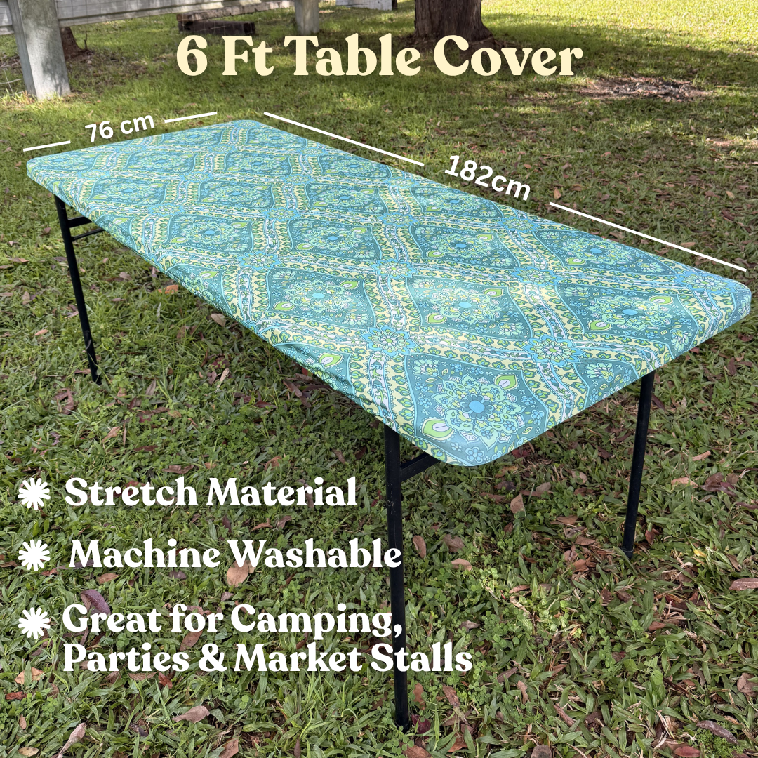 Seafoam Blooms 6ft Stretch Camping Table Cover