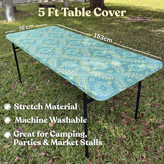 5ft Seafoam Blooms Stretch Camping Table Cover  *Incorrectly labelled*