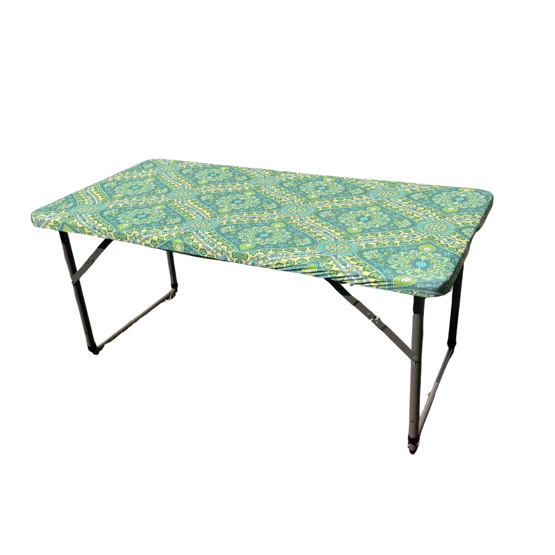 4ft Seafoam Blooms Stretch Camping Table Cover