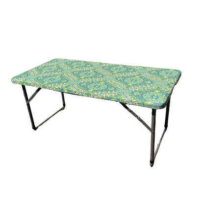 4ft Seafoam Blooms Stretch Camping Table Cover