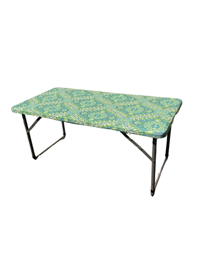 4ft Seafoam Blooms Stretch Camping Table Cover