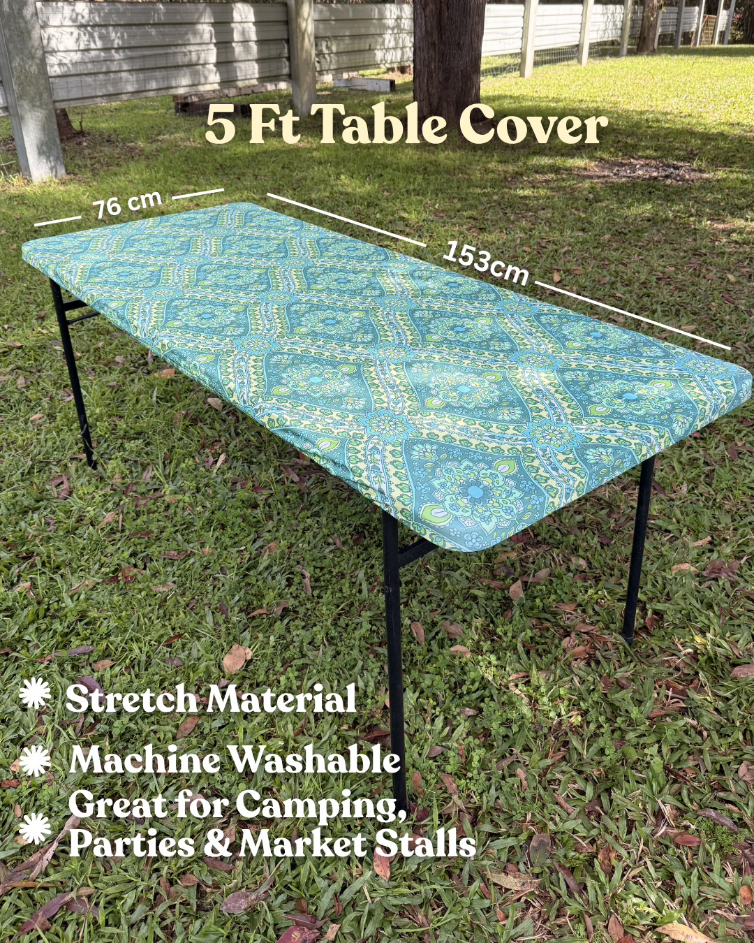 5ft Seafoam Blooms Stretch Camping Table Cover